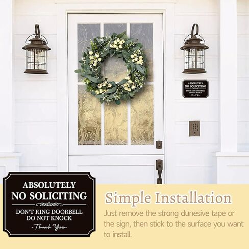 No Soliciting Sign for Front Door，Self-Adhesive Elegant Do Not Knock or Ring Doorbell No Soliciting Sticker for Home, No Solicitors Sign for Doorbell, House Door, Home, Office 5.6"x 3.9" in Kuwait
