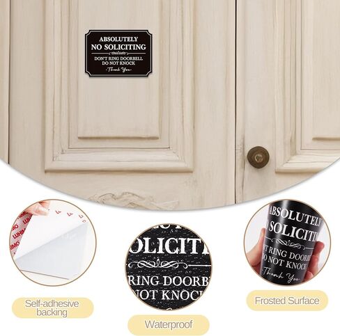 No Soliciting Sign for Front Door，Self-Adhesive Elegant Do Not Knock or Ring Doorbell No Soliciting Sticker for Home, No Solicitors Sign for Doorbell, House Door, Home, Office 5.6"x 3.9" in Kuwait