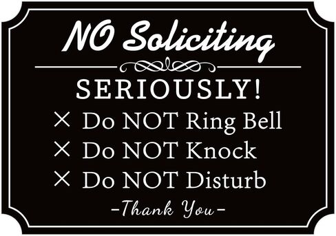 No Soliciting Sign for Front Door，Self-Adhesive Elegant Do Not Knock or Ring Doorbell No Soliciting Sticker for Home, No Solicitors Sign for Doorbell, House Door, Home, Office 5.6"x 3.9" in Kuwait