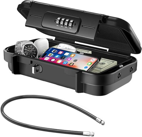 Portable Safe Box with Code, [Waterproof Anti-Theft ]Travel Safe, Combination Security Case Lock Box with Removable Wire Rope, for Home, Cars, Office, Vacation (Black) in Saudi Arabia