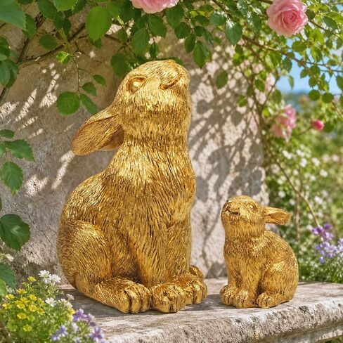 Resin Gold Bunny Decor Rabbit Figurines, Small Easter Bunny Figurine Set of 2, Easter Rabbit Statues for Spring Tabletop Decor in Saudi Arabia