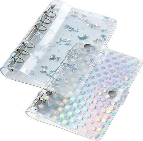 DY.2ten A6 Binder 6 Ring 2 Pack غطاء دفتر ملاحظات شفاف، بولي كلوريد الفينيل الناعم (أنماط دائرية ثلاثية الأبعاد وعقدة فيونكة) in Kuwait