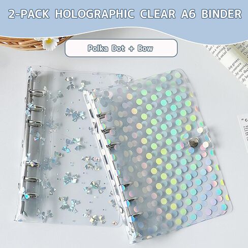 DY.2ten A6 Binder 6 Ring 2 Pack غطاء دفتر ملاحظات شفاف، بولي كلوريد الفينيل الناعم (أنماط دائرية ثلاثية الأبعاد وعقدة فيونكة) in Kuwait