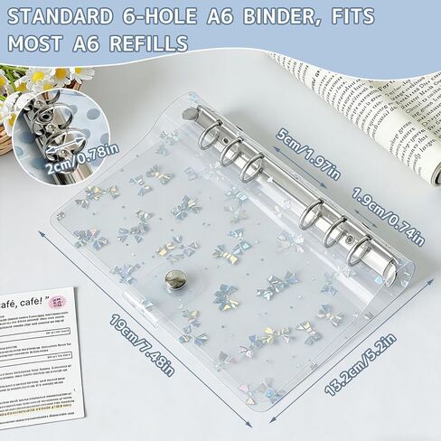 DY.2ten A6 Binder 6 Ring 2 Pack غطاء دفتر ملاحظات شفاف، بولي كلوريد الفينيل الناعم (أنماط دائرية ثلاثية الأبعاد وعقدة فيونكة) in Kuwait