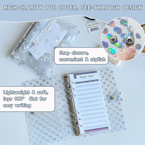 DY.2ten A6 Binder 6 Ring 2 Pack غطاء دفتر ملاحظات شفاف، بولي كلوريد الفينيل الناعم (أنماط دائرية ثلاثية الأبعاد وعقدة فيونكة) in Kuwait