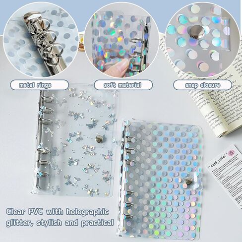 DY.2ten A6 Binder 6 Ring 2 Pack غطاء دفتر ملاحظات شفاف، بولي كلوريد الفينيل الناعم (أنماط دائرية ثلاثية الأبعاد وعقدة فيونكة) in Kuwait
