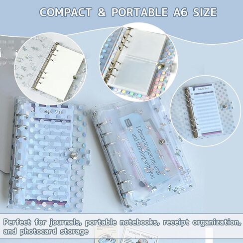 DY.2ten A6 Binder 6 Ring 2 Pack غطاء دفتر ملاحظات شفاف، بولي كلوريد الفينيل الناعم (أنماط دائرية ثلاثية الأبعاد وعقدة فيونكة) in Kuwait