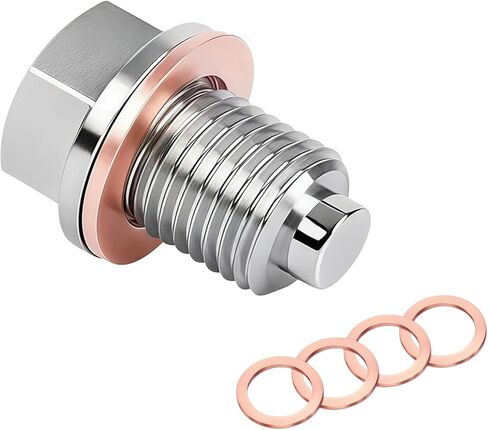 M12 x 1.5 Magnetic Oil Drain Plug,Magnetic Stainless Steel Oil Pan Drain Nut Bolt with 5 PCS Copper Crush Washer Anti Leakage, Fits Most Cars, Motorcycles, BoatsLeak Proof Replacement ﻿ in Saudi Arabia