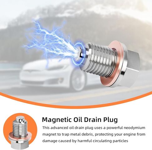 M12 x 1.5 Magnetic Oil Drain Plug,Magnetic Stainless Steel Oil Pan Drain Nut Bolt with 5 PCS Copper Crush Washer Anti Leakage, Fits Most Cars, Motorcycles, BoatsLeak Proof Replacement ﻿ in Saudi Arabia