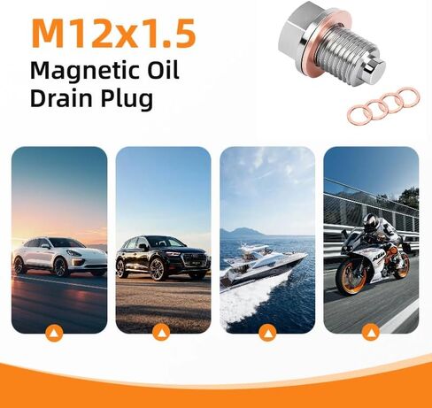 M12 x 1.5 Magnetic Oil Drain Plug,Magnetic Stainless Steel Oil Pan Drain Nut Bolt with 5 PCS Copper Crush Washer Anti Leakage, Fits Most Cars, Motorcycles, BoatsLeak Proof Replacement ﻿ in Saudi Arabia