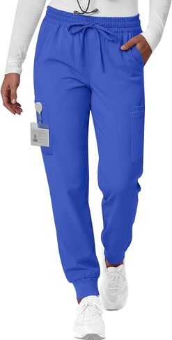 Women's Scrubs Pants Stretch Cargo Joggers Slim Fit Medical Bottoms High Waist Drawstring Scrubs with 6 Pockets in Saudi Arabia