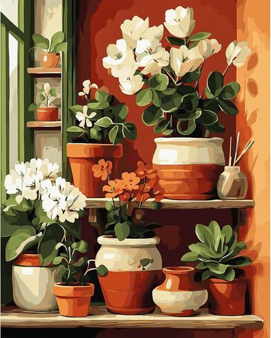 NXIKYO Plant Paint by Numbers Kit for Adults Beginner, Plants Shelves Adult Paint by Number Kits on Canvas, DIY Acrylic Oil Easy Painting by Numbers for Home Wall Decor 16 X 20 inch (Without Frame) in Kuwait