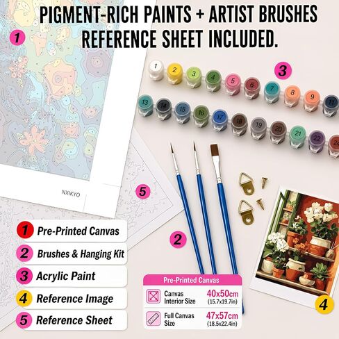 NXIKYO Plant Paint by Numbers Kit for Adults Beginner, Plants Shelves Adult Paint by Number Kits on Canvas, DIY Acrylic Oil Easy Painting by Numbers for Home Wall Decor 16 X 20 inch (Without Frame) in Kuwait