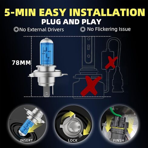 Headlight Bulbs Fit for 1995-2004 Honda Odyssey,9003 High Low Beam Light Bulbs,Halogen Headlights,300% Brightness,Plug and Play,6000K White,2 Pcs in Saudi Arabia