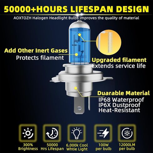 Headlight Bulbs Fit for 1995-2004 Honda Odyssey,9003 High Low Beam Light Bulbs,Halogen Headlights,300% Brightness,Plug and Play,6000K White,2 Pcs in Saudi Arabia