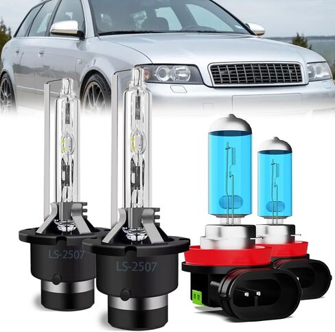 Headlight Bulbs Compatible With Audi S4 2004-2005, D2S Low Beam Xenon HID Bulbs +H11 Fog Lights, Super Bright 6000K White, Plug and Play, Pack of 4 in Kuwait