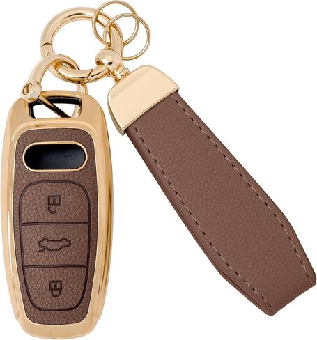 GripKeyShell™ for Audi Key Fob Cover, Leather + Soft TPU Car Key Case with Keychain Fit with A6 7 8 Q8 E-Tron S6 7 RS7 SQ7 R8 in Kuwait