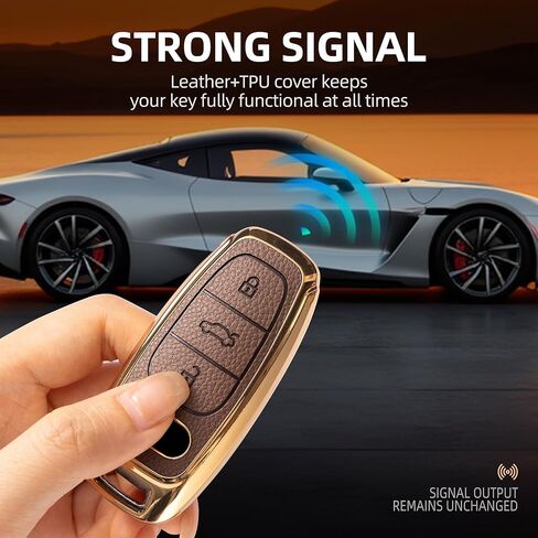 GripKeyShell™ for Audi Key Fob Cover, Leather + Soft TPU Car Key Case with Keychain Fit with A6 7 8 Q8 E-Tron S6 7 RS7 SQ7 R8 in Kuwait