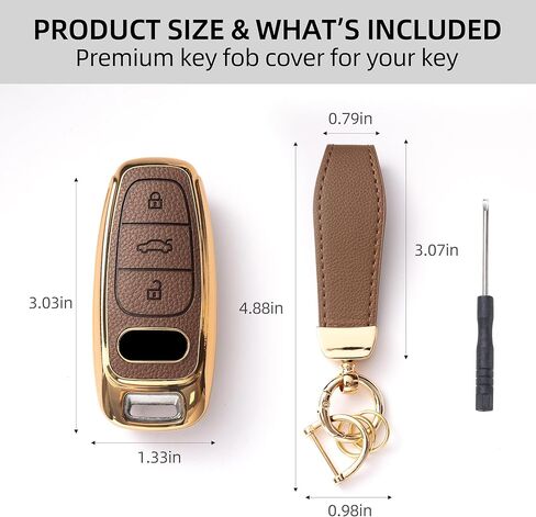 GripKeyShell™ for Audi Key Fob Cover, Leather + Soft TPU Car Key Case with Keychain Fit with A6 7 8 Q8 E-Tron S6 7 RS7 SQ7 R8 in Kuwait