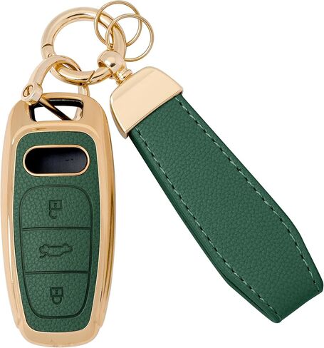 GripKeyShell™ for Audi Key Fob Cover, Leather + Soft TPU Car Key Case with Keychain Fit with A6 7 8 Q8 E-Tron S6 7 RS7 SQ7 R8 in Kuwait