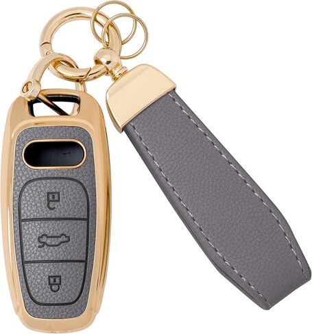 GripKeyShell™ for Audi Key Fob Cover, Leather + Soft TPU Car Key Case with Keychain Fit with A6 7 8 Q8 E-Tron S6 7 RS7 SQ7 R8 in Kuwait