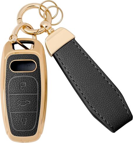 GripKeyShell™ for Audi Key Fob Cover, Leather + Soft TPU Car Key Case with Keychain Fit with A6 7 8 Q8 E-Tron S6 7 RS7 SQ7 R8 in Kuwait
