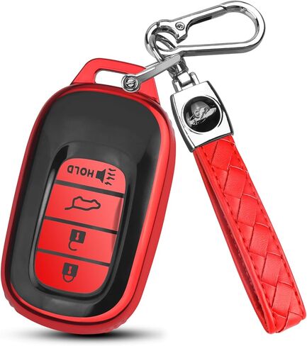 QBUC for Honda Key fob Cover, Key fob Case for Honda Civic Accord HR-V Pilot CR-V,5 Buttons 2022 2023 2024 TPU Key fob with Protection Leather Keychain Car Accessories (red) in Kuwait