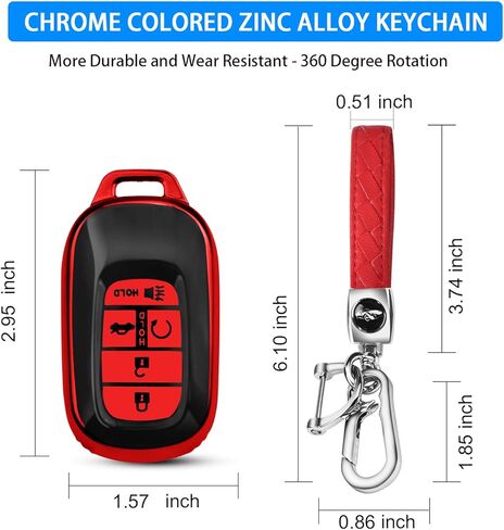 QBUC for Honda Key fob Cover, Key fob Case for Honda Civic Accord HR-V Pilot CR-V,5 Buttons 2022 2023 2024 TPU Key fob with Protection Leather Keychain Car Accessories (red) in Kuwait