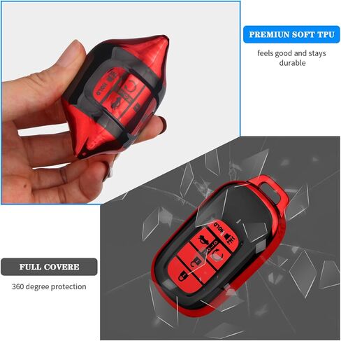 QBUC for Honda Key fob Cover, Key fob Case for Honda Civic Accord HR-V Pilot CR-V,5 Buttons 2022 2023 2024 TPU Key fob with Protection Leather Keychain Car Accessories (red) in Kuwait