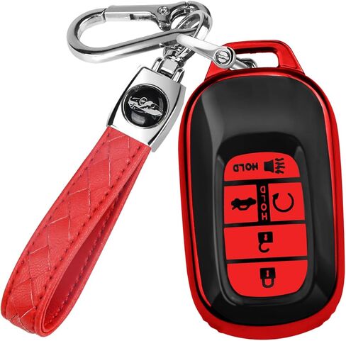 QBUC for Honda Key fob Cover, Key fob Case for Honda Civic Accord HR-V Pilot CR-V,5 Buttons 2022 2023 2024 TPU Key fob with Protection Leather Keychain Car Accessories (red) in Kuwait