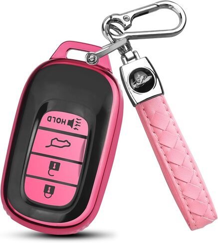 QBUC for Honda Key fob Cover, Key fob Case for Honda Civic Accord HR-V Pilot CR-V,5 Buttons 2022 2023 2024 TPU Key fob with Protection Leather Keychain Car Accessories (red) in Kuwait