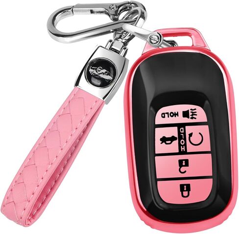 QBUC for Honda Key fob Cover, Key fob Case for Honda Civic Accord HR-V Pilot CR-V,5 Buttons 2022 2023 2024 TPU Key fob with Protection Leather Keychain Car Accessories (red) in Kuwait