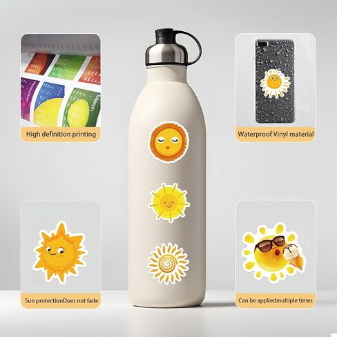 100PCS Sunshine Stickers, Colorful Waterproof Vinyl Decals for Water Bottle, Helmet, Laptop, Phone, Baseball Gifts, Sport Stickers Decorations, Birthday Decorations in Kuwait