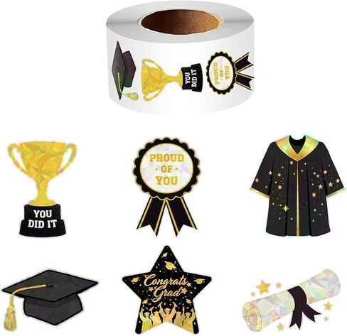 Xzentira 500 Pcs Graduation Glitter Stickers Roll Holographic Graduation Stickers 2026 Graduation Envelope Seals Graduation Vinyl Stickers for Envelopes Gifts Cards Party Decorations in Saudi Arabia