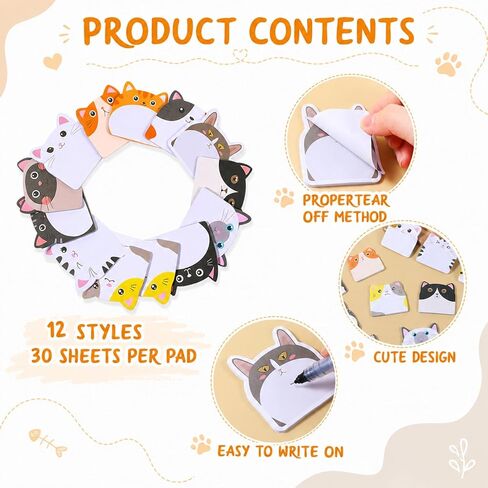 Cute Sticky Notes Animal Sticky Notes,12 Pads 360 Sheets Cat Kawaii Funny Self-Stick Cartoon Stickys Note Pad for Home,School and Office Gifts Tab Supplies in Saudi Arabia