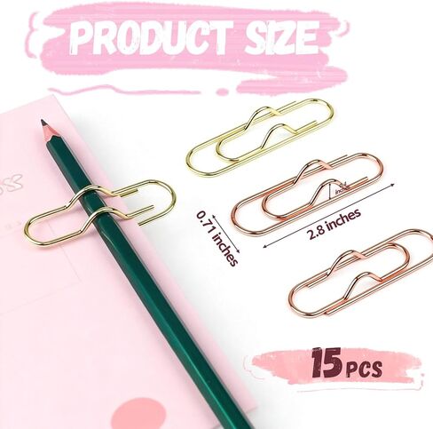 15 Pack Pen Holder for Notebook, 2 in 1 Metal Pen Clip and Paper Clip, Pen Loop Holder for Journal Planner, Office School Supplies, Mixed Colors Gold Silver Rose Gold in Saudi Arabia
