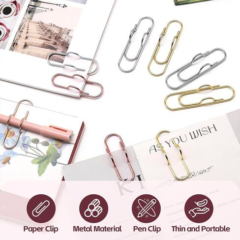 15 Pack Pen Holder for Notebook, 2 in 1 Metal Pen Clip and Paper Clip, Pen Loop Holder for Journal Planner, Office School Supplies, Mixed Colors Gold Silver Rose Gold in Saudi Arabia