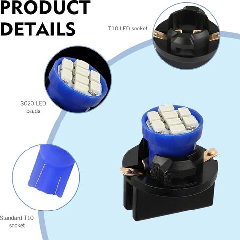 10 PCS T10 LED Dashboard Light Bulb, 194 168 High Brightness Sensitive Response 3020 8SMD Light with Twist Lock Plug, Plug and Play Waterproof Bulb, Indicator Light Set (Blue) in Kuwait