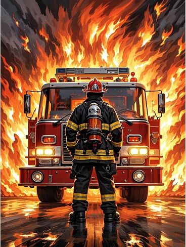Betkuzoka Diamond Dots DIY Kits Firefighter Fire Engine Truck Fireman Stitch Diamond Art Painting 5D Full Round Drill Paint by Diamonds Gem Art for Beginners Living Room Bedroom Decor 12x16 Inch in Saudi Arabia