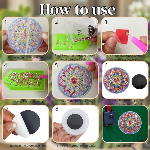 Flasunire 12 Pcs Acrylic Diamond Painting Magnets Kit for Adults - DIY Mandala Crafts with Self-Adhesive Magnets, Sparkling Diamond Art Stickers for Refrigerator, Office Locker, and Home Decoration in Saudi Arabia