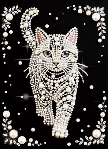 WSLWXSHM Pearl Diamond Painting Kits for Adults Cat, 5D Special Shape Diamond Art Kits for Beginners, Crystal Rhinestones Diamond Painting for Home Wall Decoration Gift 12×16inch/30×40cm, Animal in Kuwait