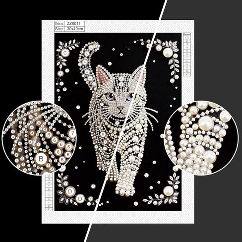 WSLWXSHM Pearl Diamond Painting Kits for Adults Cat, 5D Special Shape Diamond Art Kits for Beginners, Crystal Rhinestones Diamond Painting for Home Wall Decoration Gift 12×16inch/30×40cm, Animal in Kuwait
