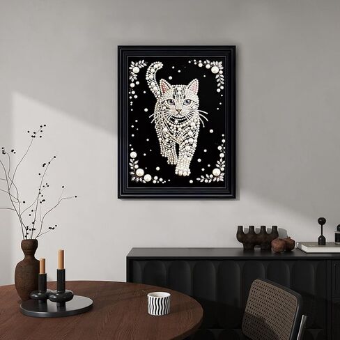 WSLWXSHM Pearl Diamond Painting Kits for Adults Cat, 5D Special Shape Diamond Art Kits for Beginners, Crystal Rhinestones Diamond Painting for Home Wall Decoration Gift 12×16inch/30×40cm, Animal in Kuwait