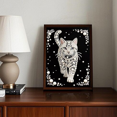 WSLWXSHM Pearl Diamond Painting Kits for Adults Cat, 5D Special Shape Diamond Art Kits for Beginners, Crystal Rhinestones Diamond Painting for Home Wall Decoration Gift 12×16inch/30×40cm, Animal in Kuwait