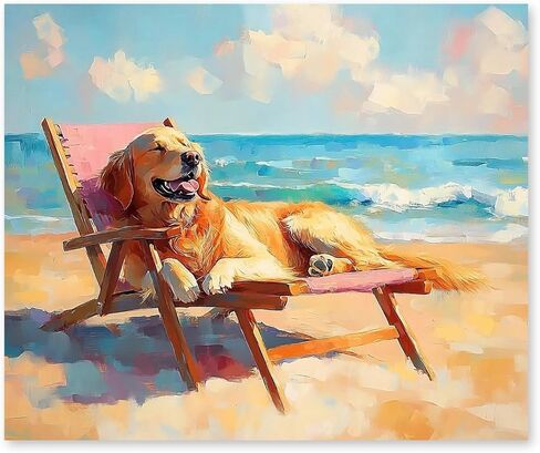 RLTXBUK Coastal Beach Golden Retriever Diamond Art Kits, Gifts for Golden Retriever Lovers, Whimsical Dog Gem Diamond Painting Art Kits for Adults Kids Beginners, Beach House Decor 9.8x11.8 Inch in Saudi Arabia