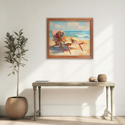 RLTXBUK Coastal Beach Golden Retriever Diamond Art Kits, Gifts for Golden Retriever Lovers, Whimsical Dog Gem Diamond Painting Art Kits for Adults Kids Beginners, Beach House Decor 9.8x11.8 Inch in Kuwait