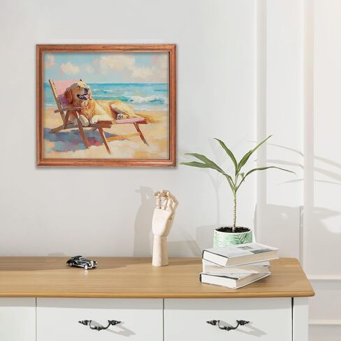 RLTXBUK Coastal Beach Golden Retriever Diamond Art Kits, Gifts for Golden Retriever Lovers, Whimsical Dog Gem Diamond Painting Art Kits for Adults Kids Beginners, Beach House Decor 9.8x11.8 Inch in Kuwait