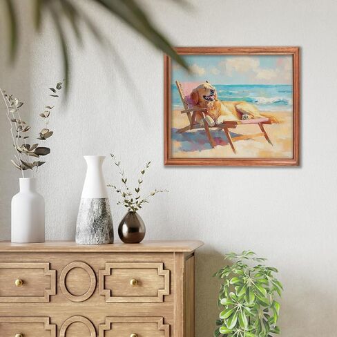 RLTXBUK Coastal Beach Golden Retriever Diamond Art Kits, Gifts for Golden Retriever Lovers, Whimsical Dog Gem Diamond Painting Art Kits for Adults Kids Beginners, Beach House Decor 9.8x11.8 Inch in Kuwait