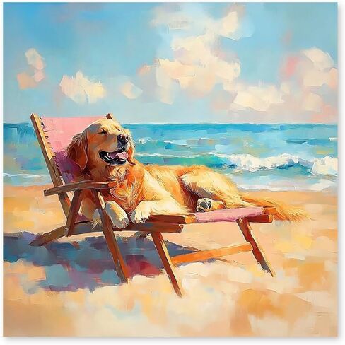 RLTXBUK Coastal Beach Golden Retriever Diamond Art Kits, Gifts for Golden Retriever Lovers, Whimsical Dog Gem Diamond Painting Art Kits for Adults Kids Beginners, Beach House Decor 9.8x11.8 Inch in Kuwait