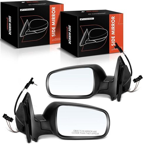 A-Premium Pair (2) Driver and Passenger Side Manual Door Mirror - Compatible with Volkswagen Jetta 1999-2005, Golf 1999-2006 - Heated Manual Folding Black Outside Rear View Mirror in Kuwait